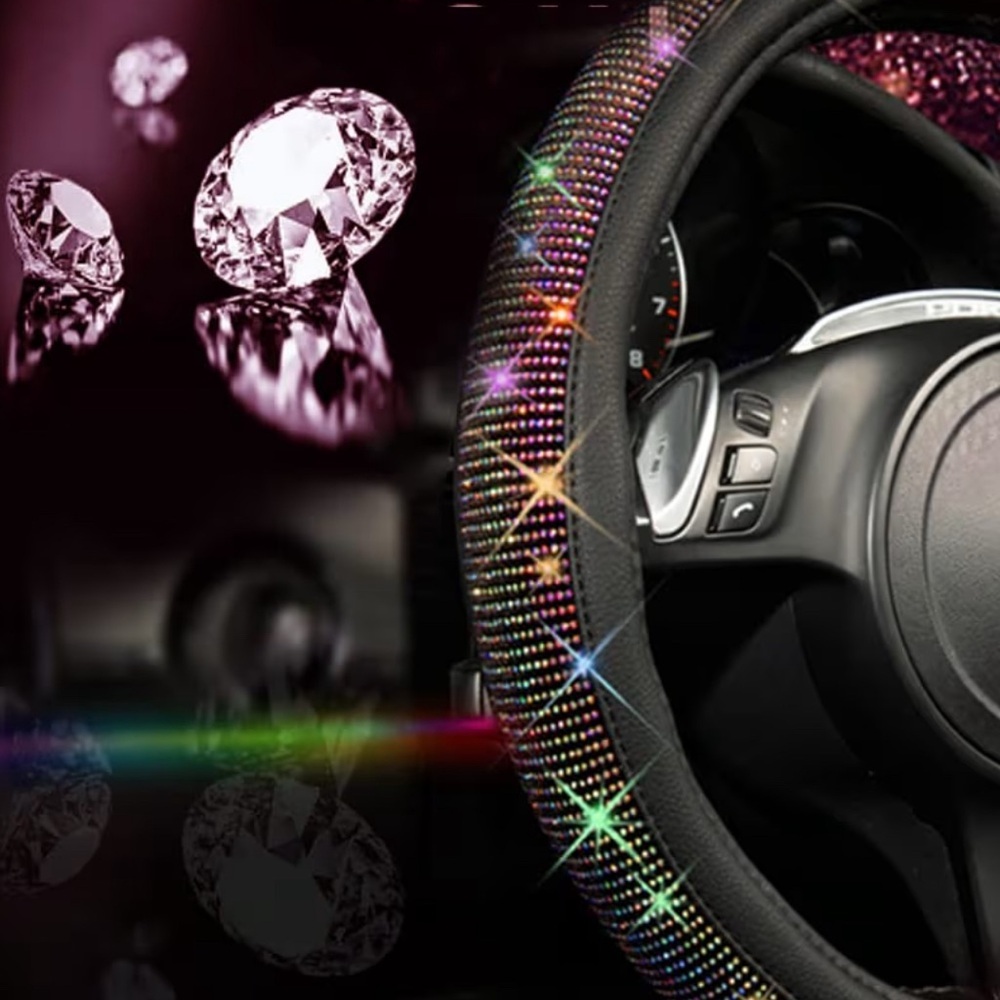 Iridescent Oil Sluck Rhinestone Steering Wheel Cover - Picture 2 of 7
